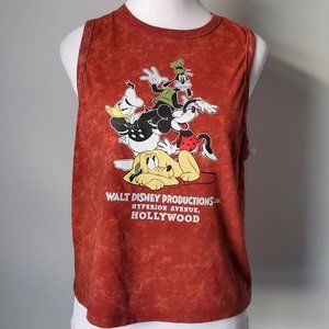 DISNEY Cropped Tank Top Tie Dye Spice colour Mickey Donald Goofy Pluto Fandom XL